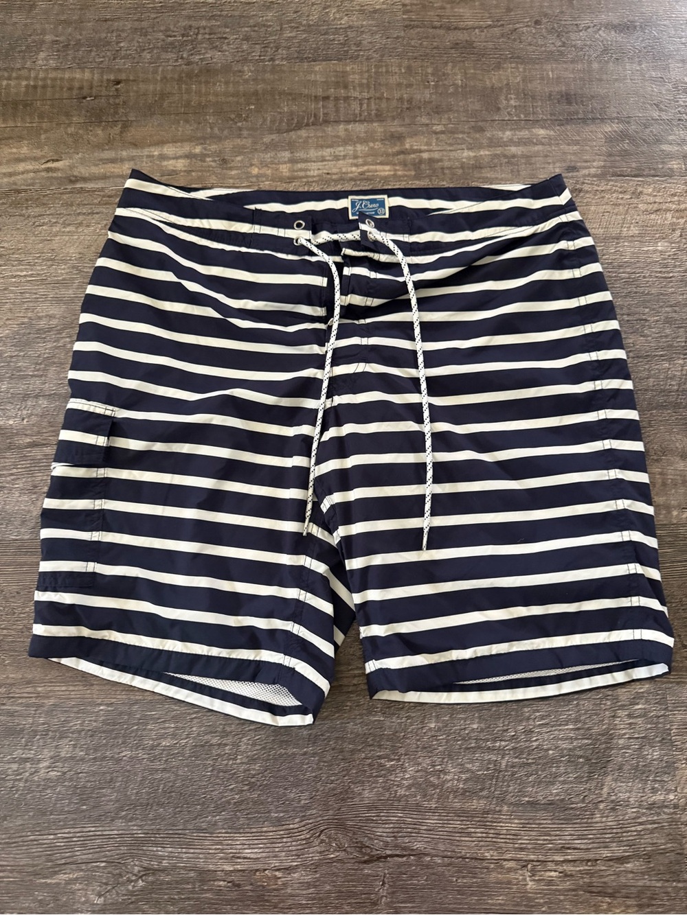 J. Crew Navy and White Striped Swim Board Shorts